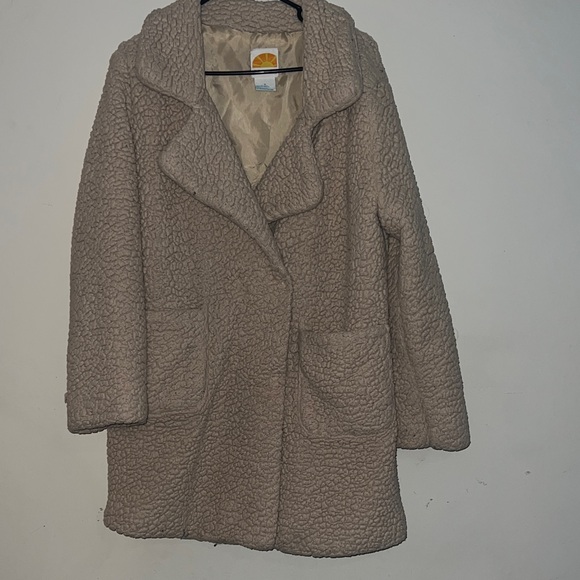 C&C California Jackets & Blazers - C&C California teddy bear faux sherpa plush long jacket coat medium ivory tan